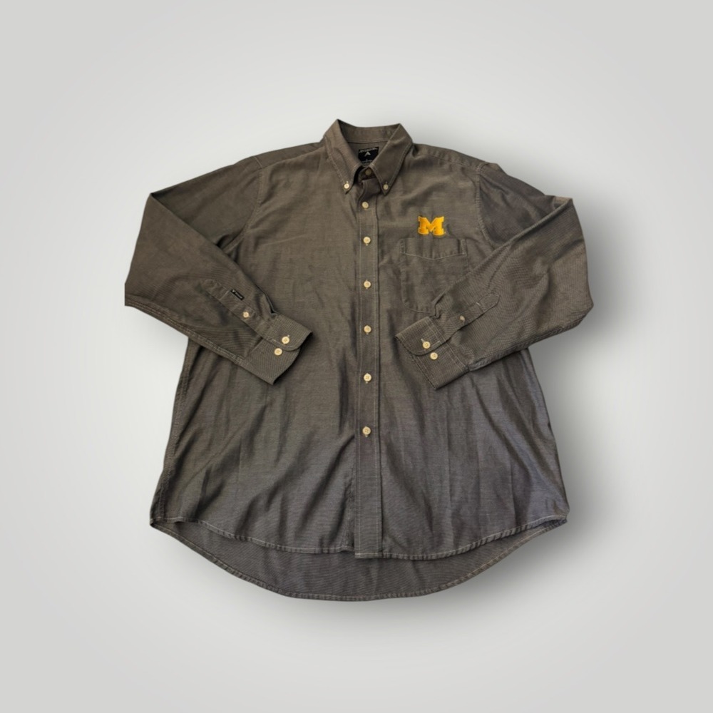 Antigua Michigan Wolverines Button Down Shirt Men Large Grey Embroidered Logo - Picture 2 of 10